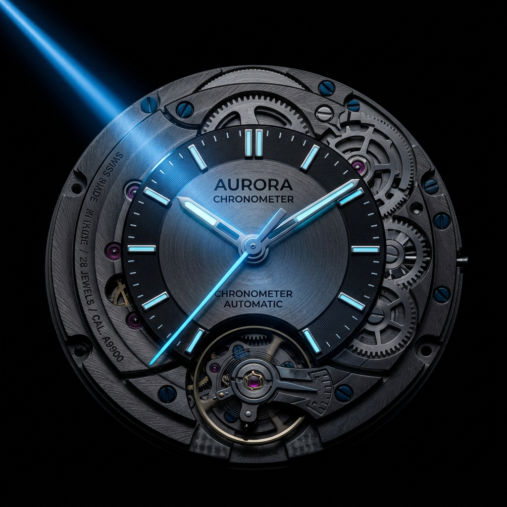 A sleek mechanical clockwork representing luxury precision timing and first-mover window